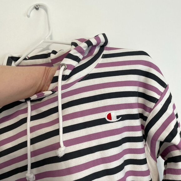 CHAMPION Life Reverse Weave Print Hoodie White Purple Gray Striped Colorblock S - Picture 7 of 16